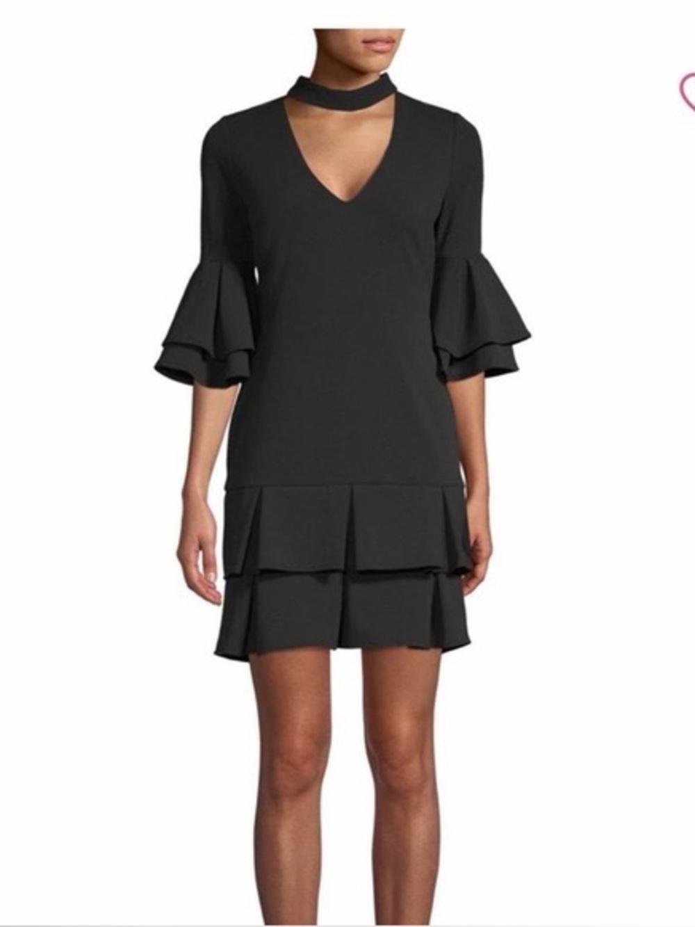Alexia Admor Black V-Neck Tiered Ruffle Mini Dress